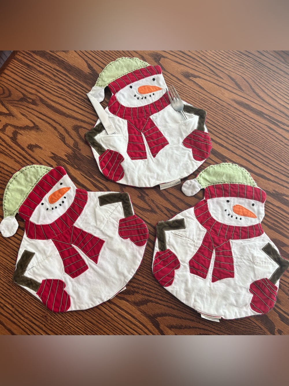Pottery Barn Kids Snowman Placemats set of 3 Christmas